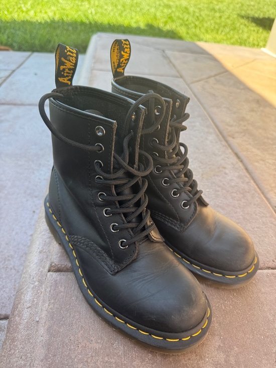 Dr. Martens Black Leather 8-Eye Boots with Yellow Stitching - Picture 3 of 6